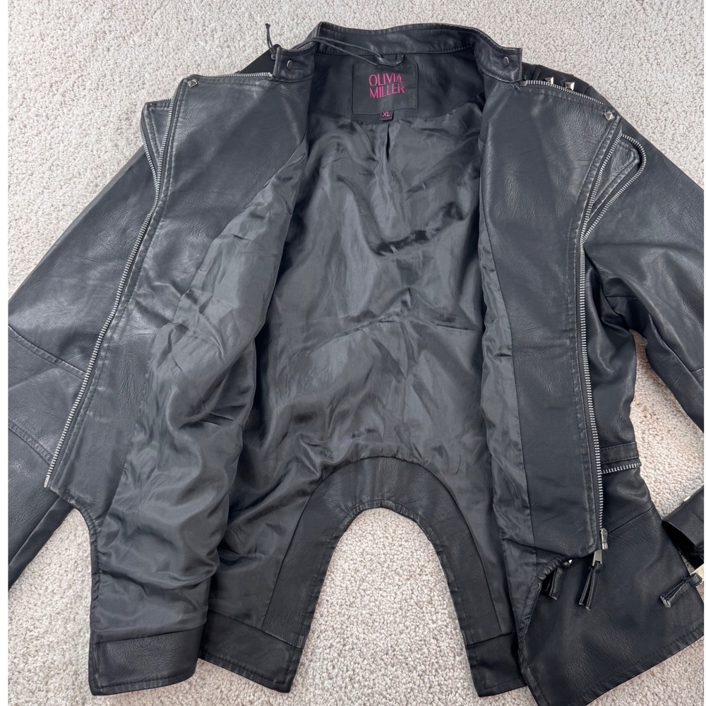 Olivia Miller Womens Black Faux Leather Studded Biker Moto Jacket XL New - Picture 7 of 15